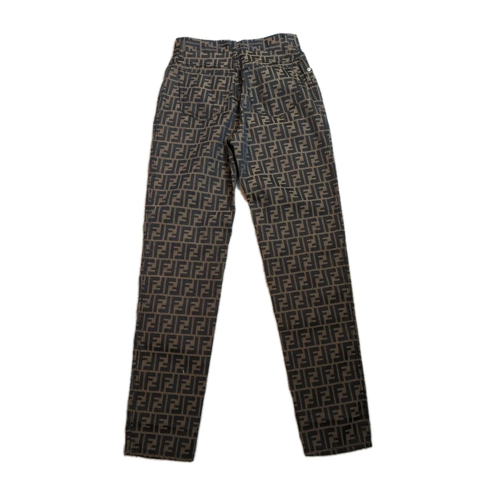 Fendi Women's Pants Logo Brown Luxury All Over Print Italy Tapered Size 26 - Picture 2 of 14